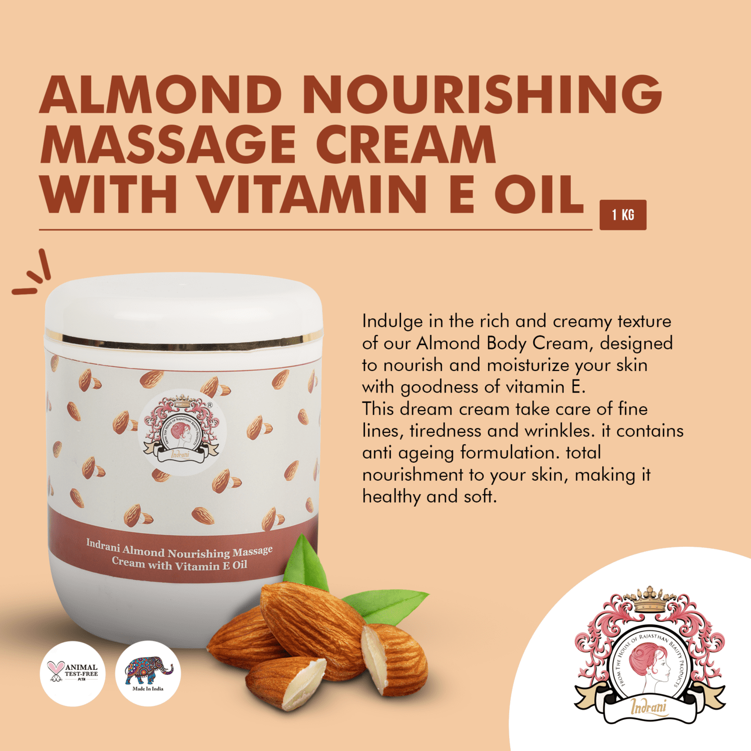 INDRANI ALMOND NOURISHING MASSAGE CREAM WITH VITAMIN E OIL_1kg_00