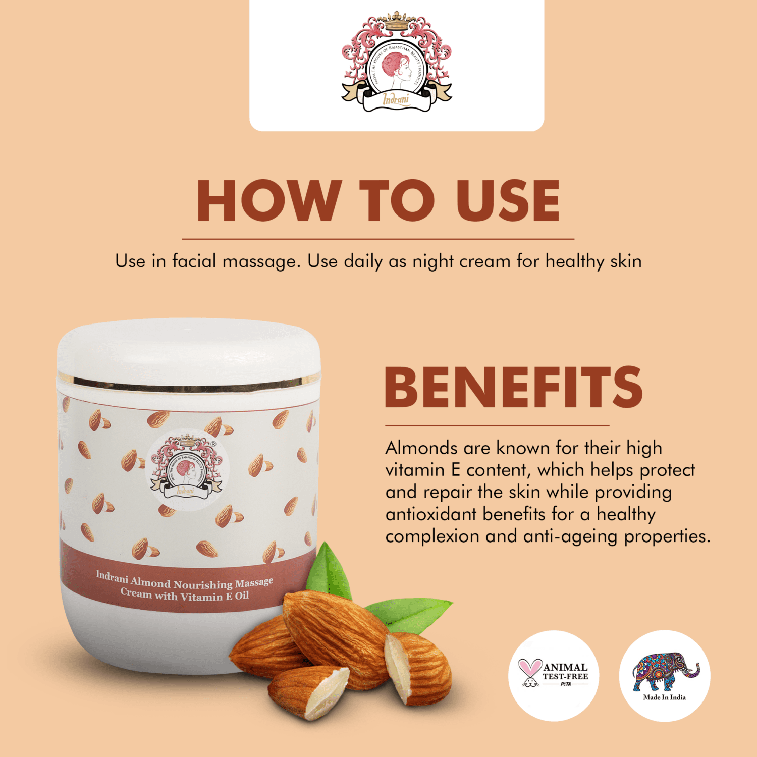 INDRANI ALMOND NOURISHING MASSAGE CREAM WITH VITAMIN E OIL_1kg_01